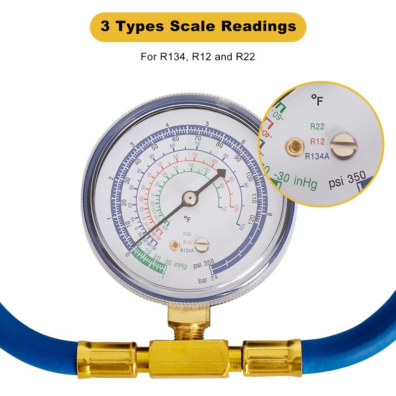 Belleone R134a Refrigerant Recharge Kit, AC Recharge Hose Kit with Gauge, R134a Freon Can Tap Recharging Hose with Detachable R134a Quick Coupler for AC Refrigerant System - Image 5